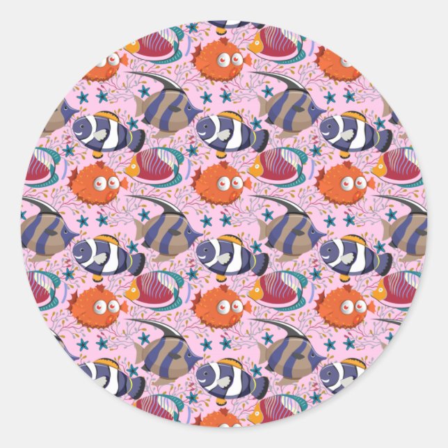 Sticker Rond Aquatic animals pattern | ocean underwater life 39 (Devant)