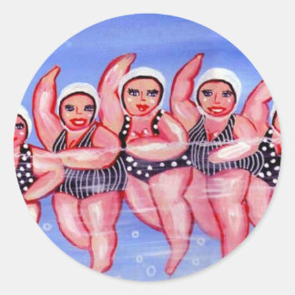 Sticker Rond Aquatique Aérobic Divas Amusants Whimsical Chubby