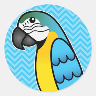 Sticker Rond Ara Perroquet Oiseau Cartoon Bleu Et Jaune