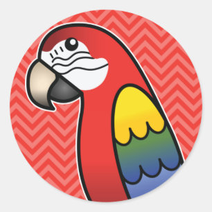 Sticker Rond Ara perroquet oiseau Macaw cartoon écarlate