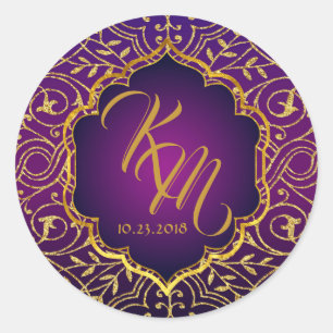 Sticker Rond Arabian Nights Bollywood Monogram Mariage Étiquett