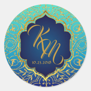 Sticker Rond Arabian Nights Bollywood Monogram Mariage Étiquett