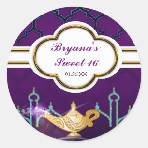 Sticker Rond Arabian Nights Gold Magic Lamp Party
