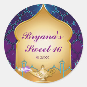 Sticker Rond Arabian Nights Gold Magic Lamp Party