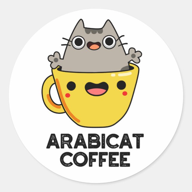 Sticker Rond Arabicat Coffee Amusant Arabica Cat Pun (Devant)