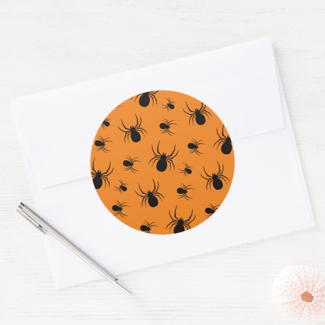 Sticker Rond Araignées Halloween motif noir et orange (Enveloppe)