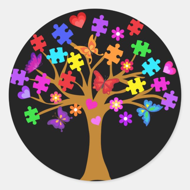 Sticker Rond Arborescence des sensibilisations sur l'autisme (Devant)