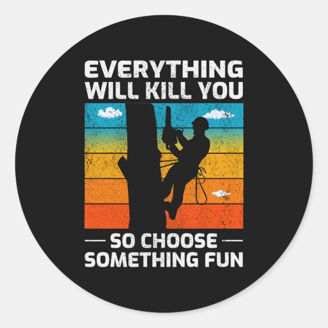 Sticker Rond Arboriste Arbre Chirurgien Climber Escalade Trimme (Devant)