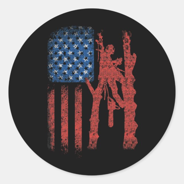 Sticker Rond Arboriste du drapeau américain Cool Arbre Lover (Devant)