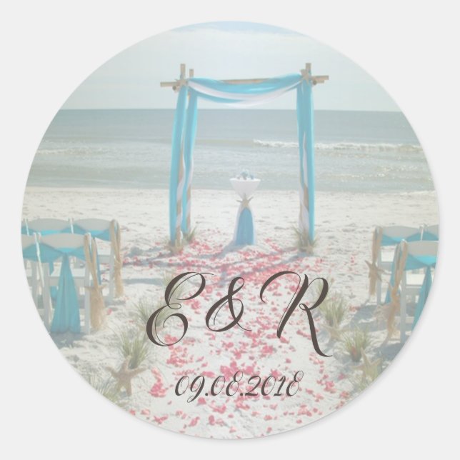 Sticker Rond Arbour de mariage de plage (Devant)