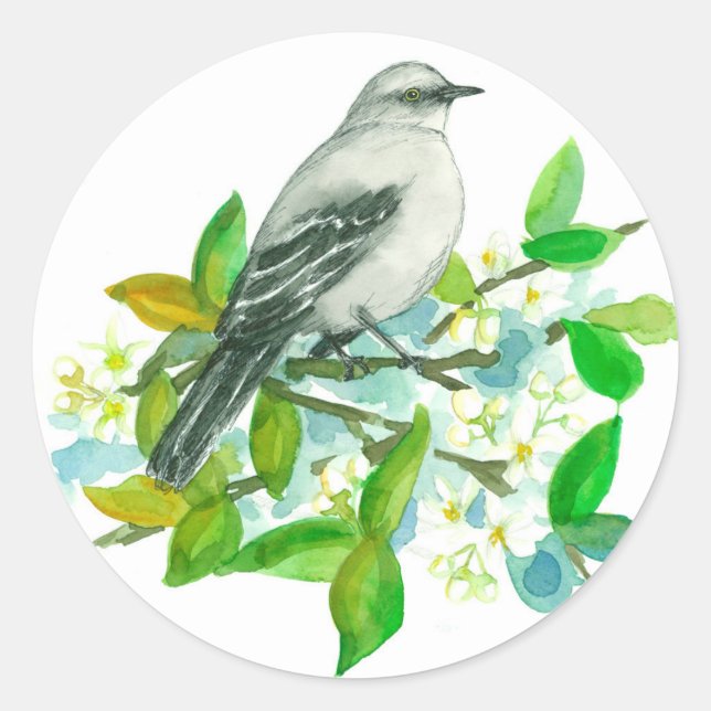 Sticker Rond Arbre à fleurs orange Floride Mockingbird (Devant)