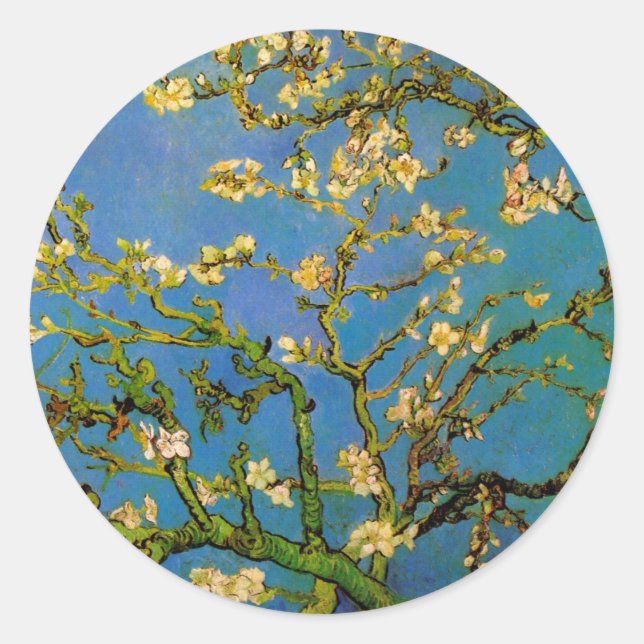 Sticker Rond Arbre aux amandes en fleurs par Vincent van Gogh (Devant)