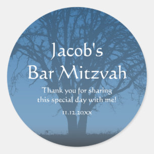 Sticker Rond Arbre bleu rustique de barre Mitzvah de la vie