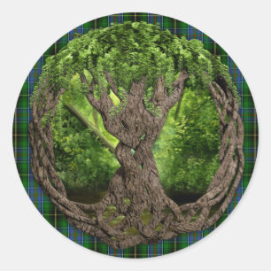 Sticker Rond Arbre Celtique De La Vie Et Clan MacInnes Tartan