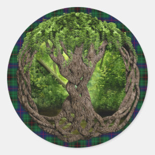 Sticker Rond Arbre Celtique De Vie Et Clan Davidson Tartan