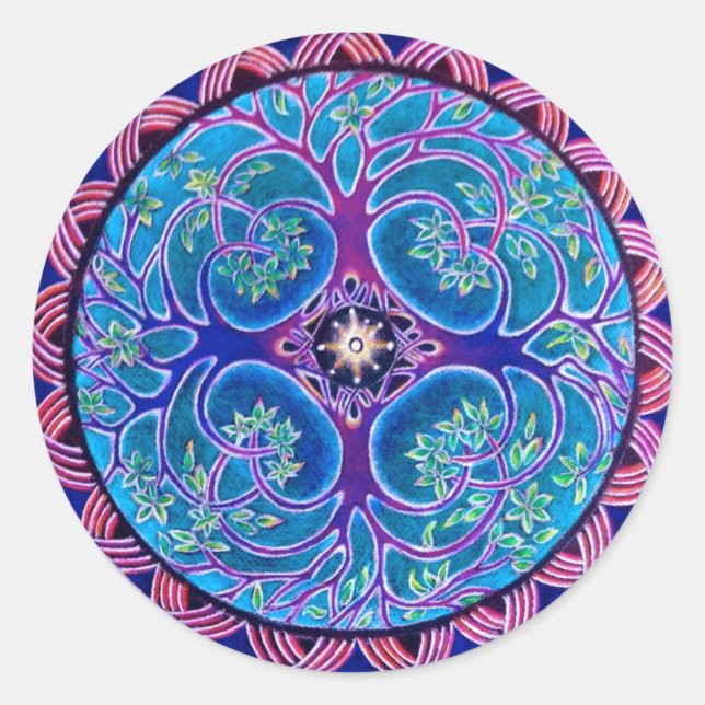 Sticker Rond Arbre croissant d'autocollant de mandala de la vie (Devant)
