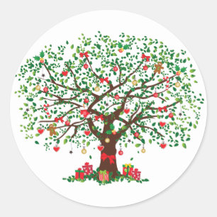 Sticker Rond Arbre de chêne de Noël avec présentoirs