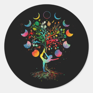 Sticker Rond Arbre De La Méditation De Vie Lunaire Eclipse Mand