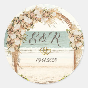 Sticker Rond Arbre de mariage de plage avec roses