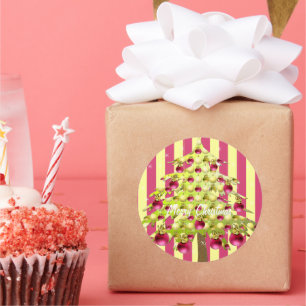 Sticker Rond Arbre de Noël à la chaux avec ornements en prune