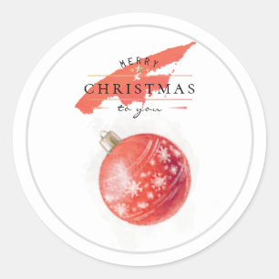 Sticker Rond Arbre de Noël à l'aquarelle stylé Boule Rouge