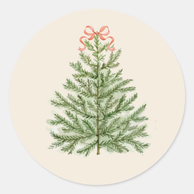 Sticker Rond Arbre de Noël aquarelle avec Bow rouge (Devant)