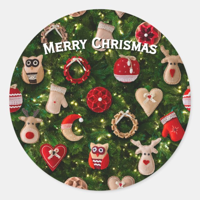 Sticker Rond Arbre de Noël avec des jouets en feutre (Devant)