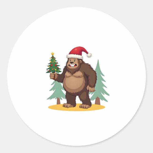 Sticker Rond Arbre de Noël Bigfoot Chapeau de Noël (4) (Devant)