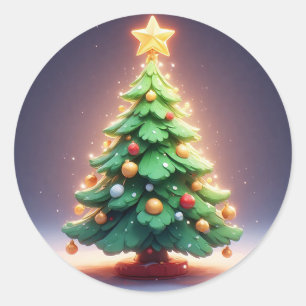Sticker Rond Arbre de Noël Coloré Décoré de Lumières