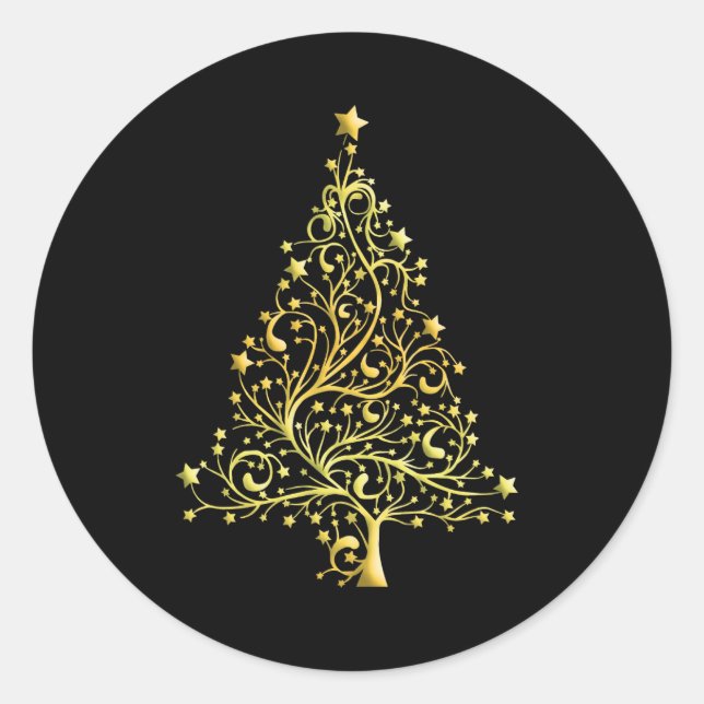 Sticker Rond Arbre de Noël de couleur or (Devant)