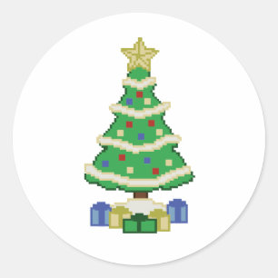 Sticker Rond Arbre de Noël décoré 8 bits jeu vidéo Style Cla