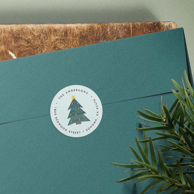 Sticker Rond Arbre de Noël découpé | Adresse de retour de vacan (Créateur téléchargé)