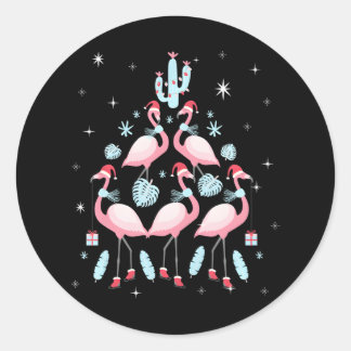 Sticker Rond Arbre De Noël Des Flamants roses De Flamants roses