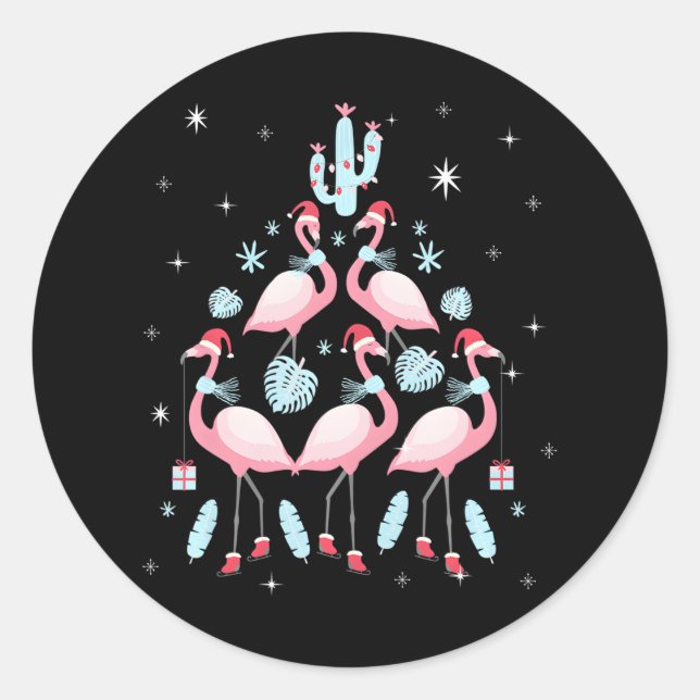 Sticker Rond Arbre De Noël Des Flamants roses De Flamants roses (Devant)