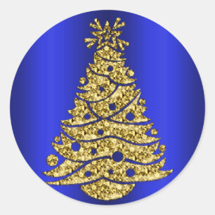 Sticker Rond Arbre de Noël d'or en bleu