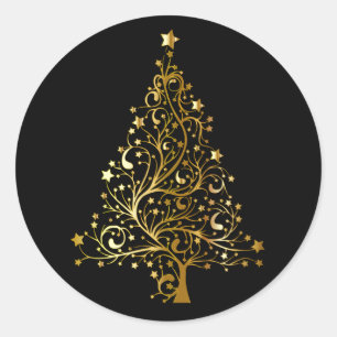 Sticker Rond Arbre de Noël doré en noir