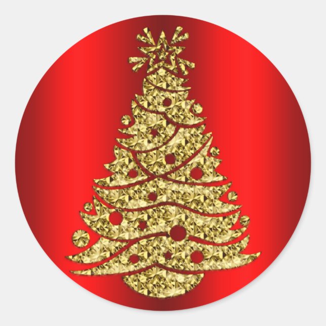 Sticker Rond Arbre de Noël doré en rouge (Devant)
