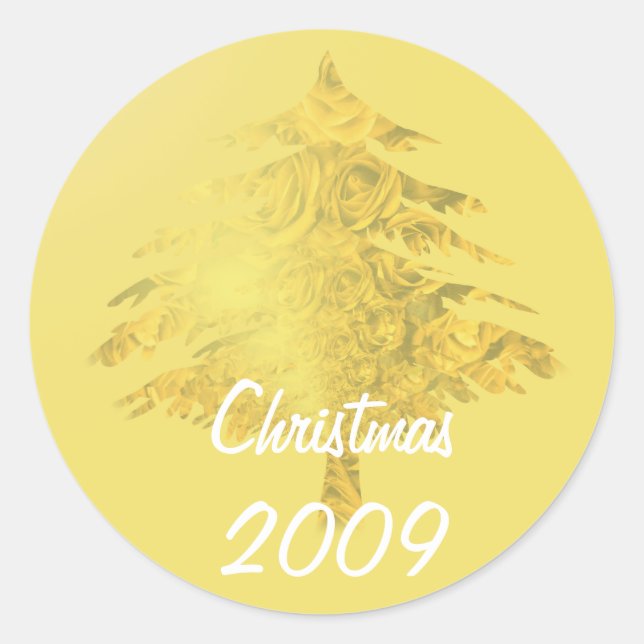 Sticker Rond Arbre de Noël en or rempli d'Autocollants Rose (Devant)