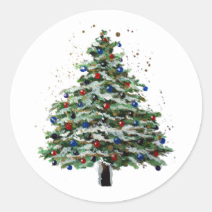 Sticker Rond Arbre de Noël enneigé coloré