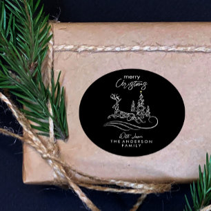 Sticker Rond Arbre de Noël et Renne Élégants et Modernes Joyeux