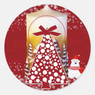 Sticker Rond Arbre de Noël Flammes de neige d'hiver Fête des en