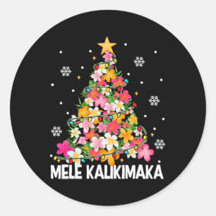 Sticker Rond Arbre de Noël Floral hawaïen Mele Kalikimaka Tro