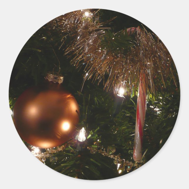 Sticker Rond Arbre de Noël II Vacances Rouge et Or (Devant)
