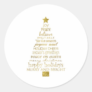Sticker Rond Arbre de Noël Inspirationnel Doré Paix Joie