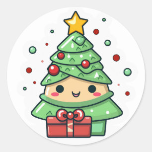 Sticker Rond Arbre de Noël Kawaii