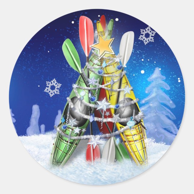 Sticker Rond Arbre de Noël Kayak (Devant)