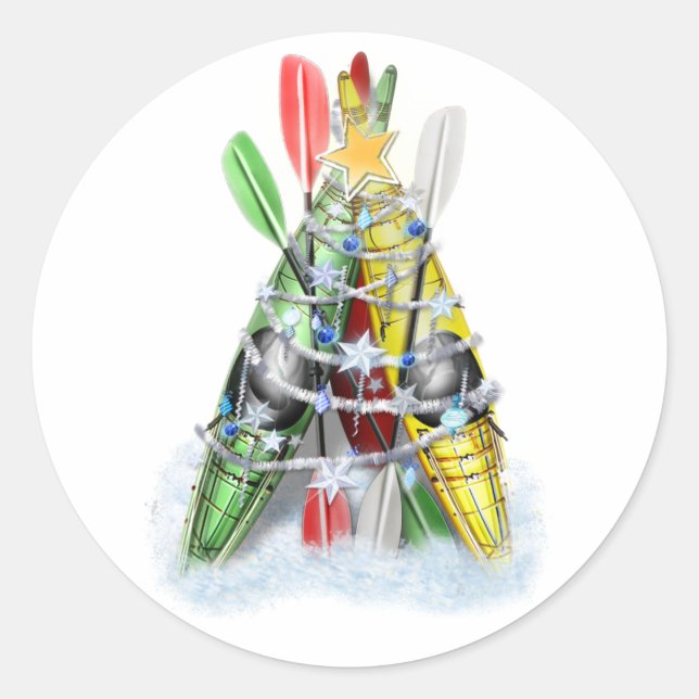 Sticker Rond Arbre de Noël Kayak (Devant)