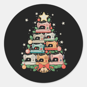 Sticker Rond Arbre de Noël Machine à Coudre Broder Tricoter Noë
