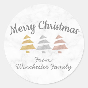 Sticker Rond Arbre de Noël (métal : Argent, or, Rose-or)