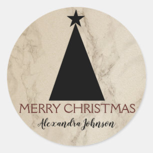 Sticker Rond Arbre de Noël minimaliste noir et Marbre blanc